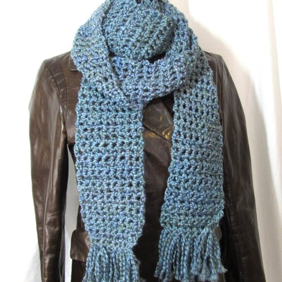 Light Blue Scarf 78x5 Long Chunky Handmade Crochet Hand Knit Christmas Gift NWT - Picture 1 of 4